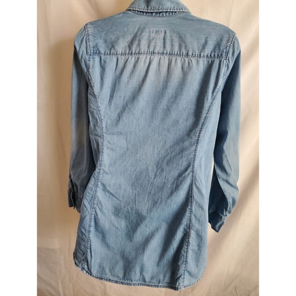 J Jill Womens Denim Button Down Collard Tapered Top Size XS - Picture 6 of 12